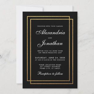 Modern Elegant Black Guld bröllopsinbjudan Inbjudningar