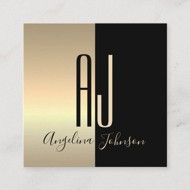 Modern Elegant Black Guld Fyrkantigt Visitkort (Framsida)