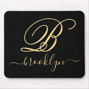 Modern Elegant Black Guld handskriven monogrammad Musmatta