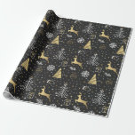 Modern Elegant Black Guld jul Presentpapper<br><div class="desc">Fira helgdagarna med den moderna juldesignen Black och Guld. Denna moderna och elegant juldesign har ett svart, vitt och guld färg-program med träd, snöflingor och renar. Ändra färgen i bakgrunden och anpassa den efter dina behov. Du hittar matchande produkter i min butik. Du kan anpassa detta ytterligare genom att klicka...</div>