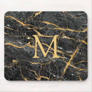 Modern Elegant Black Guld Marble Monogram Musmatta