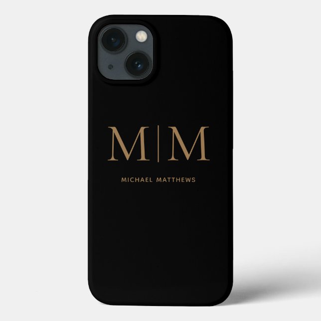  Modern Elegant Black Guld Monogram Initialer Namn (Baksida)