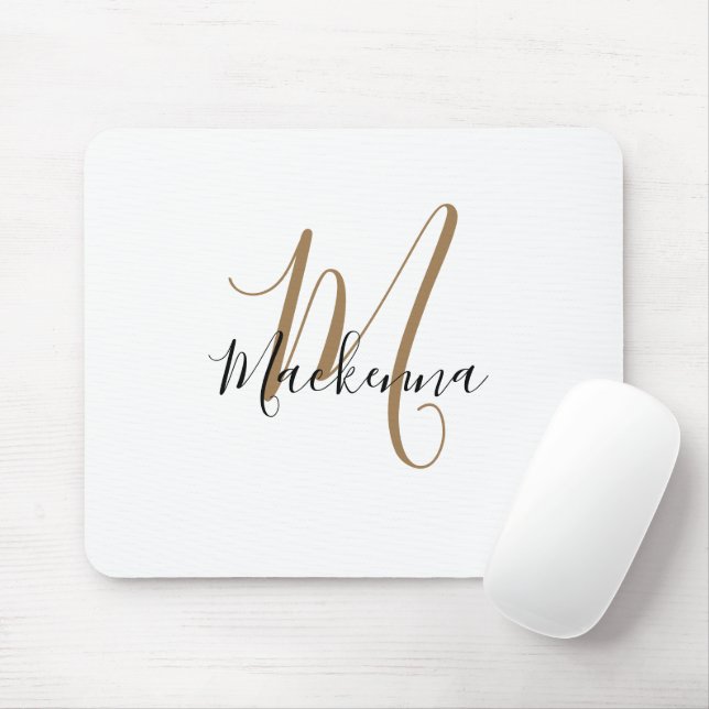 Modern Elegant Black Guld Monogram Script Girly Mo Musmatta (Med mus)