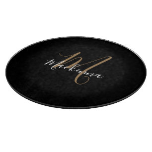 Modern Elegant Black Guld Monogram Script Namn