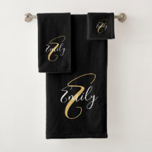 Modern Elegant Black Guld Monogram Script Namn