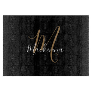 Modern Elegant Black Guld Monogram Script Namn