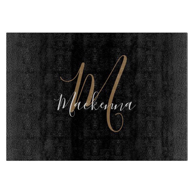 Modern Elegant Black Guld Monogram Script Namn (Framsidan)