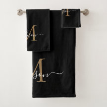 Modern Elegant Black Guld Monogram Script Namn