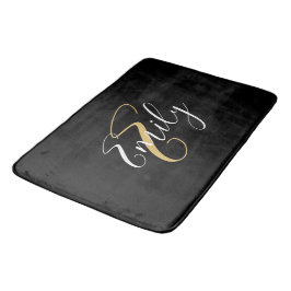 Modern Elegant Black Guld Monogram Script Namn Badrumsmatta