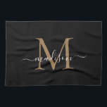 Modern Elegant Black Guld Monogram Script Namn Kökshandduk<br><div class="desc">Modern Elegant Black Guld Monogram Script Namn Kitchen Towel</div>