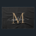 Modern Elegant Black Guld Monogram Script Namn Kökshandduk<br><div class="desc">Modern Elegant Black Guld Monogram Script Namn Kitchen Towel</div>