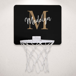 Modern Elegant Black Guld Monogram Script Namn Mini-Basketkorg