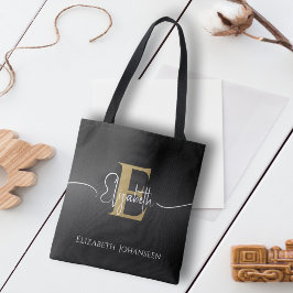 Modern Elegant Black Guld Monogrammed skript Namn Tygkasse