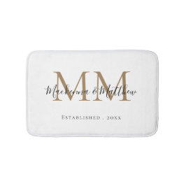 Modern Elegant Black Guld Newlyged Monogram Namn Badrumsmatta
