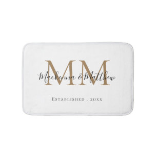 Modern Elegant Black Guld Newlyged Monogram Namn Badrumsmatta