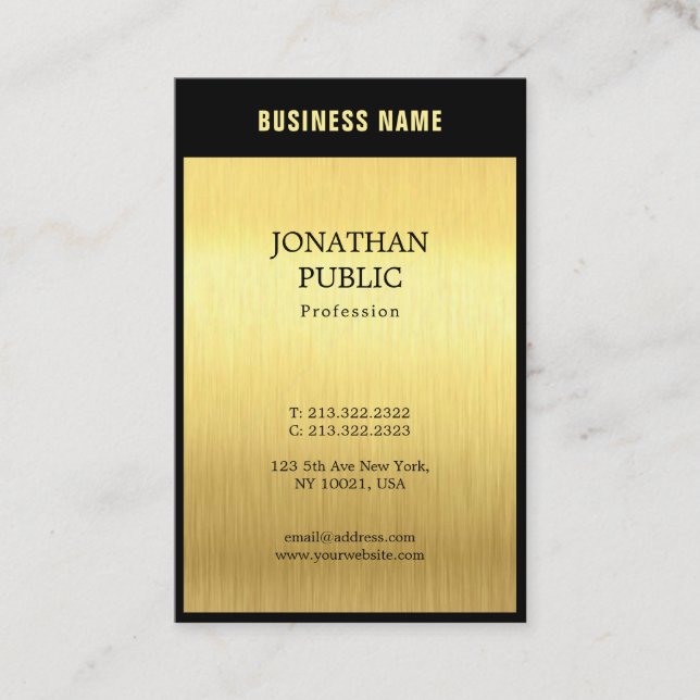 Modern Elegant Black Guld Professionell Plain Luxe Visitkort (Framsida)