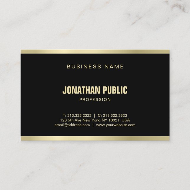 Modern Elegant Black Guld Professionell Plain Luxe Visitkort (Framsida)