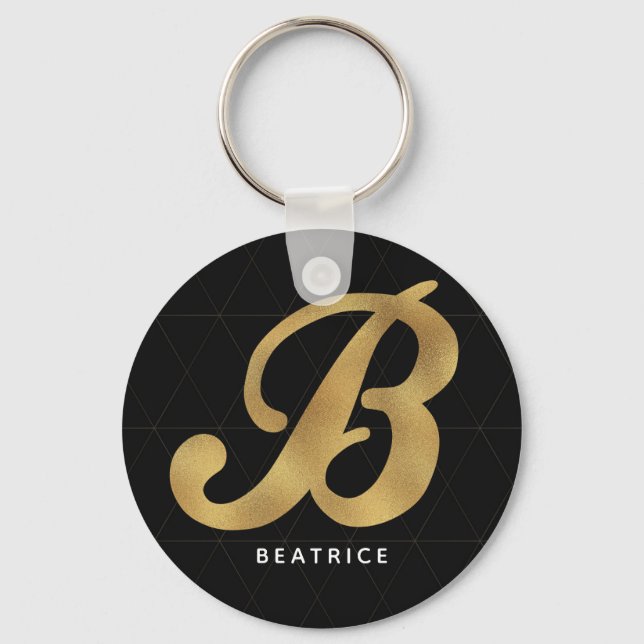 Modern Elegant Black Guld Snyggt Monogram B Nyckelring (Framsida)