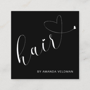 Modern Elegant Black Heart Hair Stylist Fyrkantigt Visitkort