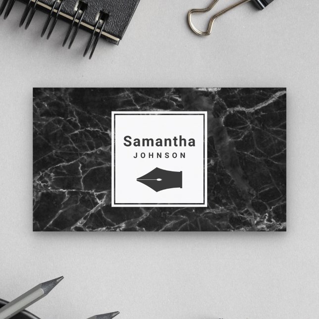 Modern Elegant Black Marble Pen Nib Professionell Visitkort (Skapare uppladdad)