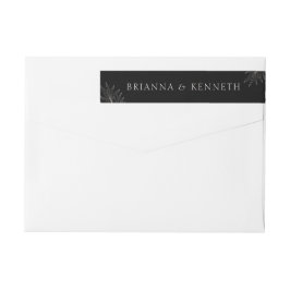 Modern Elegant Black med Löv Bröllop Etikettband