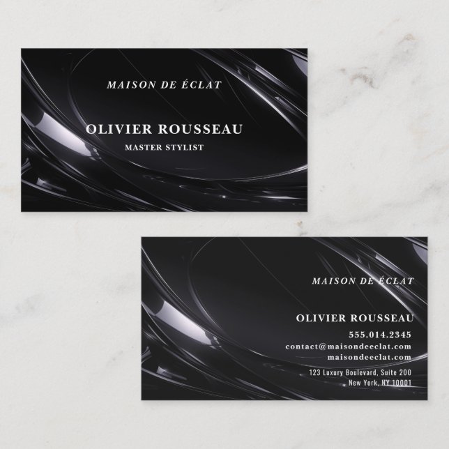Modern Elegant Black Metallic2 Master Stylist Visitkort (Fram/baksida)