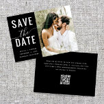 Modern Elegant Black Minimal QR-kodfoto Bröllop Spara Datumet<br><div class="desc">Den moderna elegantens svarta inbjudan till QR-fotot med lägsta QR-kod bröllop spara datum är ett unikt inbjudningskort för contemporary som kombinerar modern teknik med klassisk design. Inbjudan har en slimmad svart bakgrund, ge elegant och sofistikerat utseende. Den minimalistiska utformningen gör kortet lite enklare och skapar perfekten för dem som föredrar...</div>