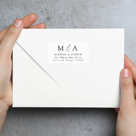 Modern Elegant Black Monogram-Returadress Adressetikett