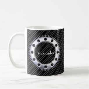 Modern Elegant Black och Grått Stripe Kaffemugg