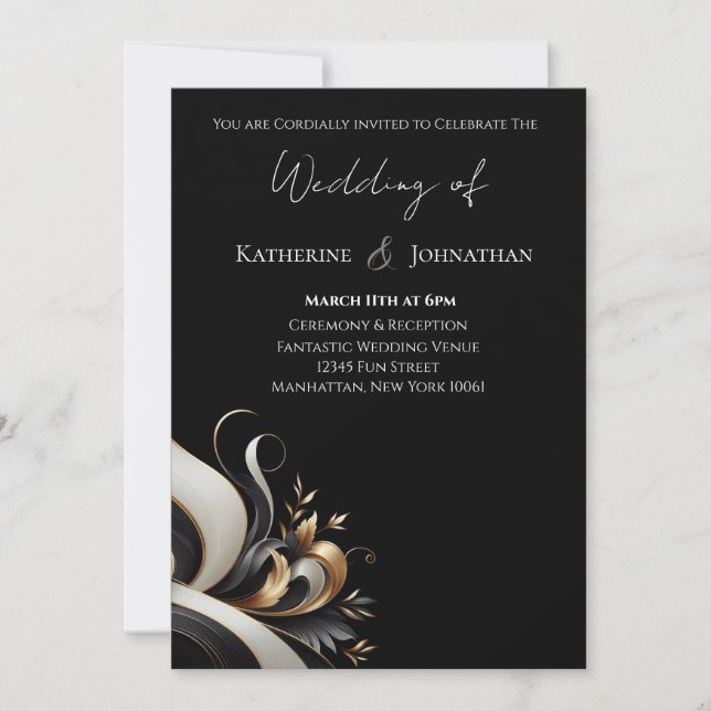 Modern Elegant Black och Guld Inbjudningar (Framsida)