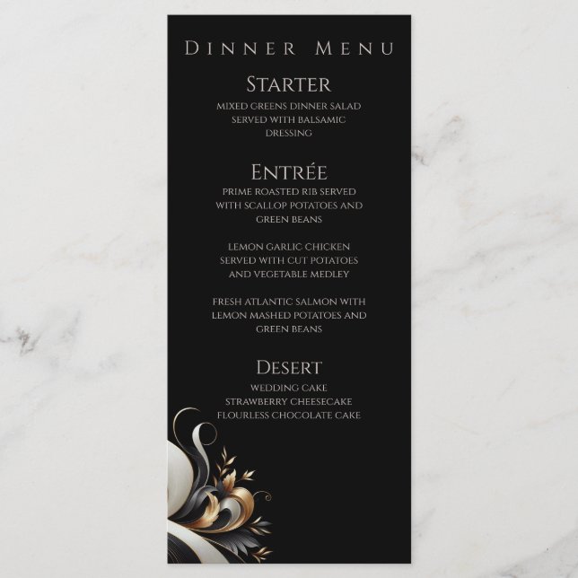 Modern Elegant Black och Guld Meny (Framsida)