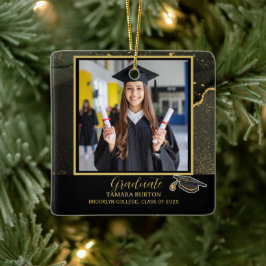Modern Elegant Black och Guld Studenten Julgransprydnad Keramik