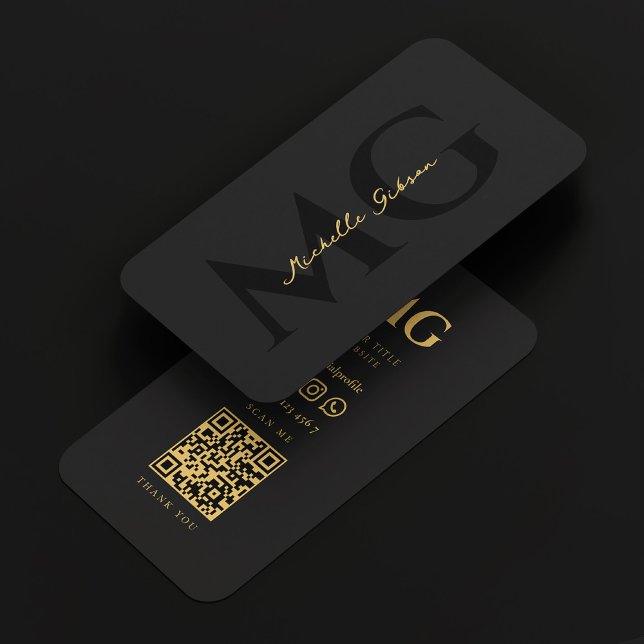 Modern Elegant Black Professionell Monogram Visitkort (Modern Elegant Black and Gold Professional Marketing Monogram Business Card
)