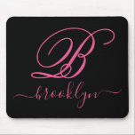 Modern Elegant Black Rosa Handwrite Monogrammed Musmatta<br><div class="desc">Modern, minimalistisk svart och shock rosa namn monogrammad mousserande. Den har en inledande monogram i stil-teckensnitt och söt handskriven namn-textmall i shock rosa, vit färg på svart bakgrund. Underbar personlig, feminin gåva. Kontakta mig om du behöver hjälp eller matchande artiklar.</div>