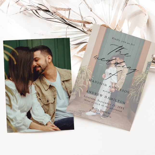 Modern Elegant Black Script 2 Photo Bröllop Inbjudningar (Skapare uppladdad)