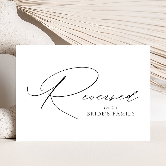 Modern Elegant Black Script Bröllop Reserved Sign (Skapare uppladdad)