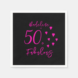 Modern Elegant Black Shock rosa Hearts 50:e födels Pappersservett