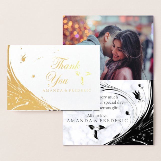 Modern Elegant Black Silhouette på White Marble Folierat Kort (Display)