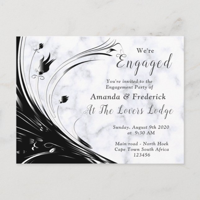 Modern Elegant Black Silhouette på White Marble Inbjudan Vykort (Framsida)