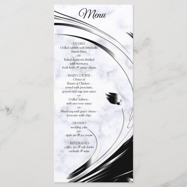 Modern Elegant Black Silhouette på White Marble Meny (Framsida)