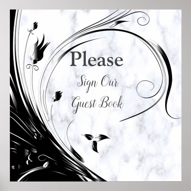 Modern Elegant Black Silhouette på White Marble Poster (Framsidan)