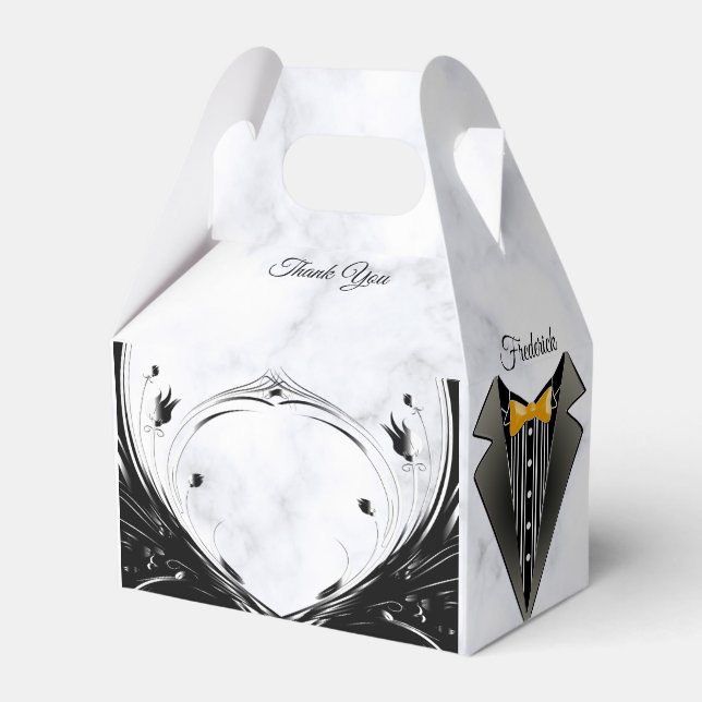 Modern Elegant Black Silhouette på White Marble Presentaskar (Framsidan Sidan)