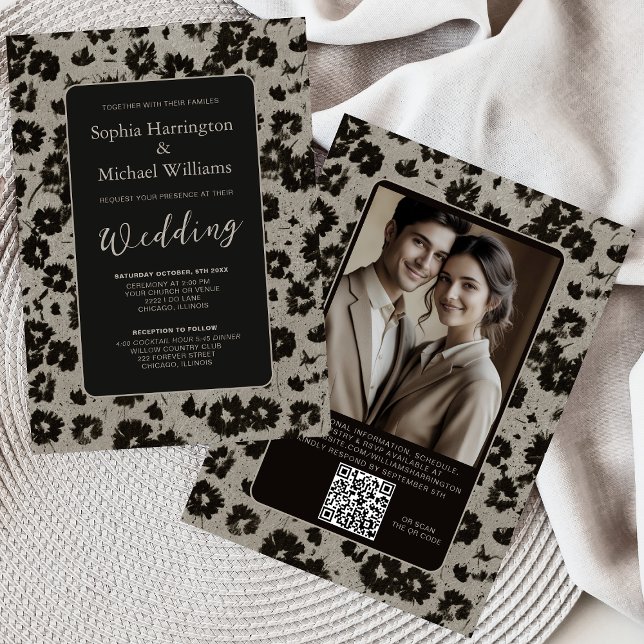 Modern Elegant Black Silver Wedding Invite QR Code Inbjudningar (Skapare uppladdad)