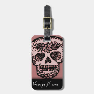 Modern Elegant Black Travel Sugar Skull Tattoo Bagagebricka