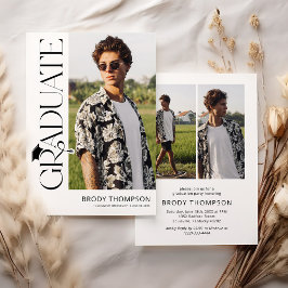 Modern Elegant Black & White 3 Photo Graduation Inbjudningar