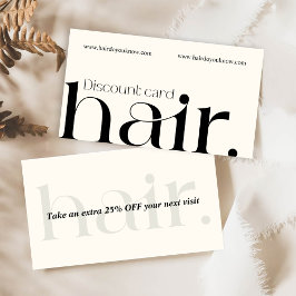 Modern Elegant Black White Beauty Rabatt Card