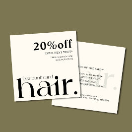 Modern Elegant Black White Beauty Rabatt Card