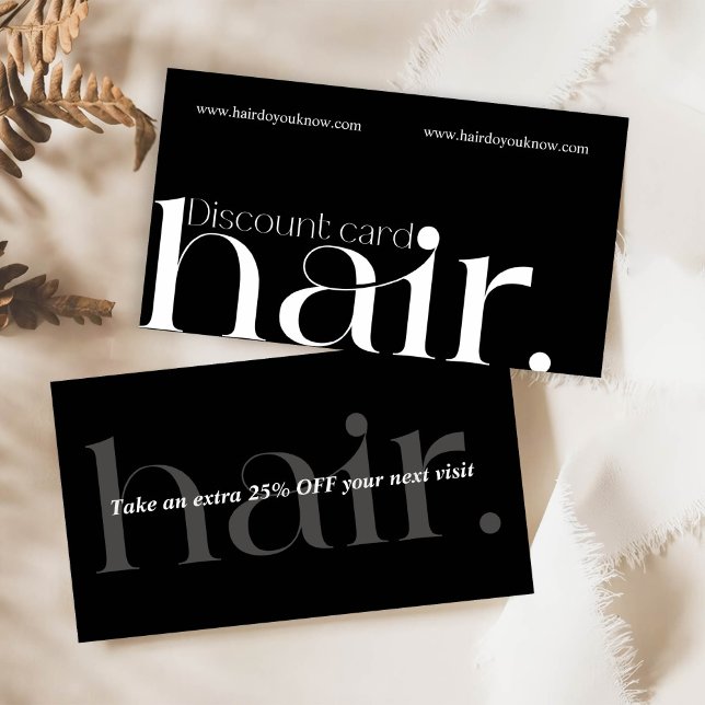 Modern Elegant Black White Beauty Rabatt Card Rabattkort (Skapare uppladdad)