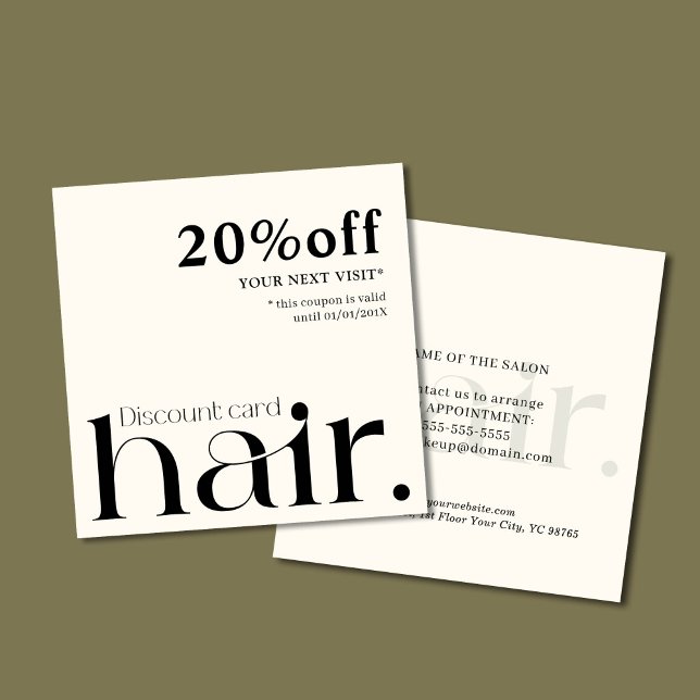 Modern Elegant Black White Beauty Rabatt Card Rabattkort (Skapare uppladdad)