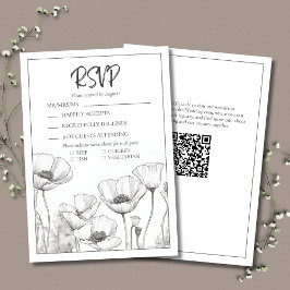 Modern Elegant Black White Blommigt Poppies Bröllo OSA Kort